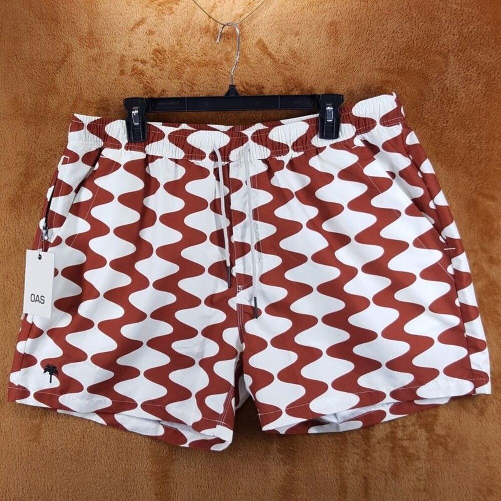 OAS Swimwear Mens XXL Brown Wavy Pattern Swim Trunks Shorts Big Lauda